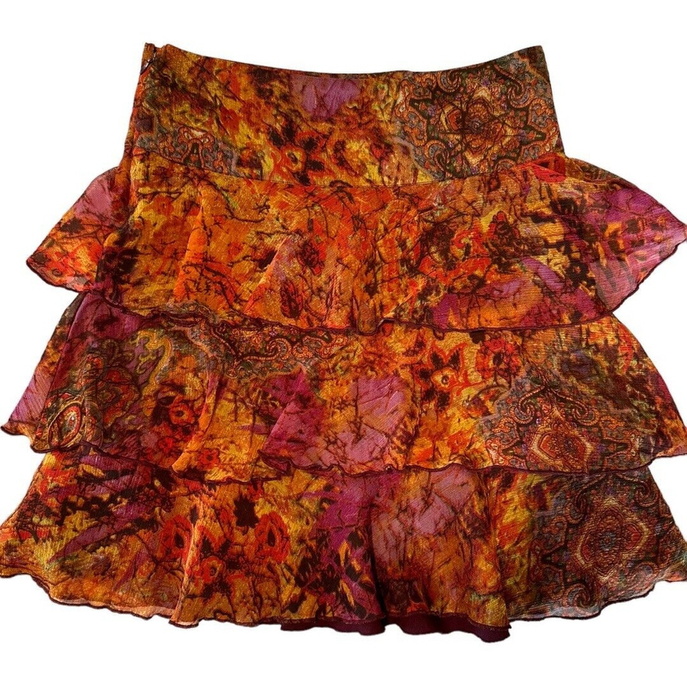 Sahalie 3 Tiers Layered Lined Ruffle Skirt Womens 4 Multicolor Zipper Fall Color